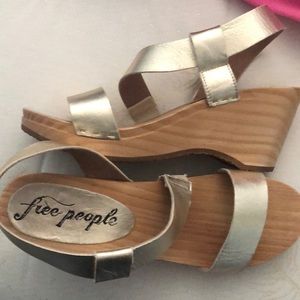 EUC Free People Metallic Wedge Sandals